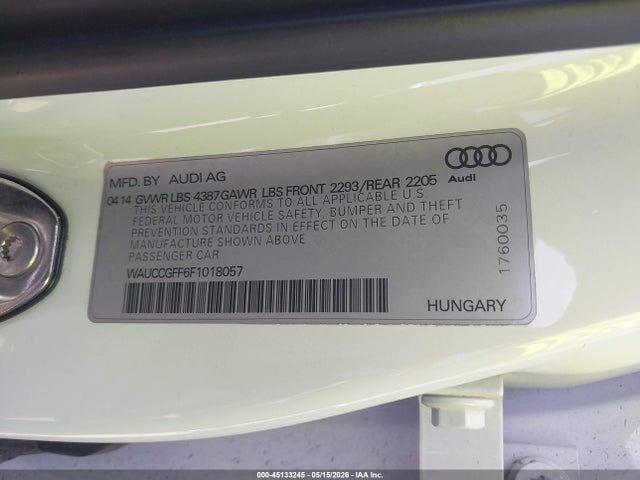 Продажа на аукционе авто 2015 Audi A3 1.8t Premium, vin: WAUCCGFF6F1018057, номер лота: 45133245
