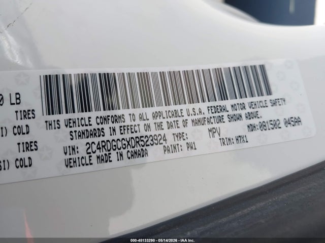 Aukcja sprzedaży 2013 Dodge Grand Caravan Sxt, vin: 2C4RDGCGXDR523924, numer aukcji: 45133290