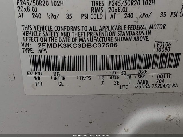 Продаж на аукціоні авто 2013 Ford Edge Limited, vin: 2FMDK3KC3DBC37506, номер лоту: 45133320