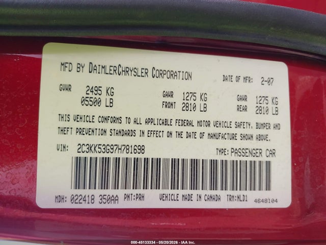 Aukcja sprzedaży 2007 Chrysler 300 Touring, vin: 2C3KK53G97H781698, numer aukcji: 45133334