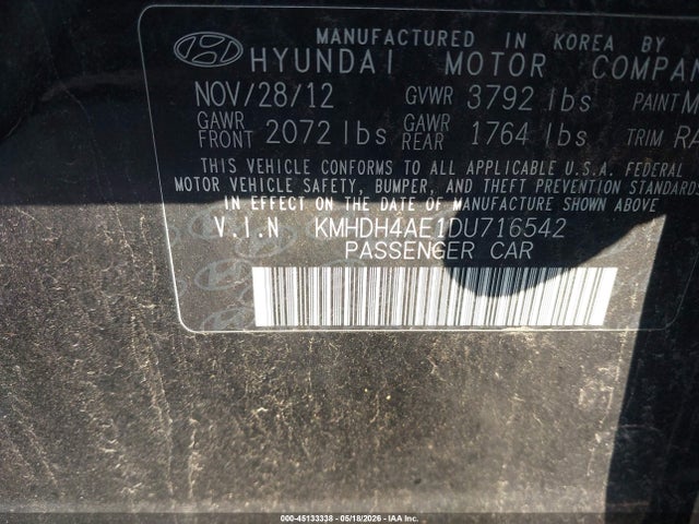 Продажа на аукционе авто 2013 Hyundai Elantra Gls, vin: KMHDH4AE1DU716542, номер лота: 45133338