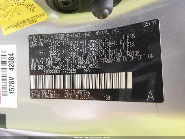 Aukcja sprzedaży 2012 Toyota Sienna Le V6 8 Passenger, vin: 5TDKK3DCXCS255829, numer aukcji: 45133347