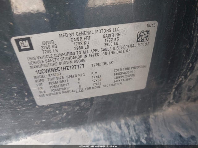 Chevrolet Silverado 1500 Wt 2017 1GCVKNEC1HZ137777 Image 9