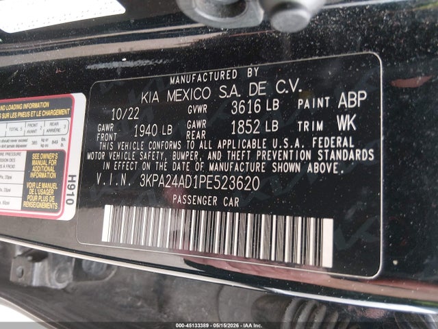 Aukcja sprzedaży 2023 Kia Rio S, vin: 3KPA24AD1PE523620, numer aukcji: 45133389