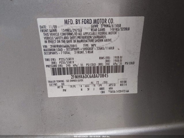 Продаж на аукціоні авто 2010 Ford Flex Limited, vin: 2FMHK6DC6ABA70845, номер лоту: 45133429