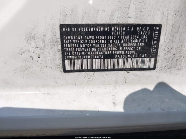 45133442 :رقم المزاد ، 3VWBM7BU4PM036073 vin ، 2023 Volkswagen Jetta 1.5t Sport مزاد بيع