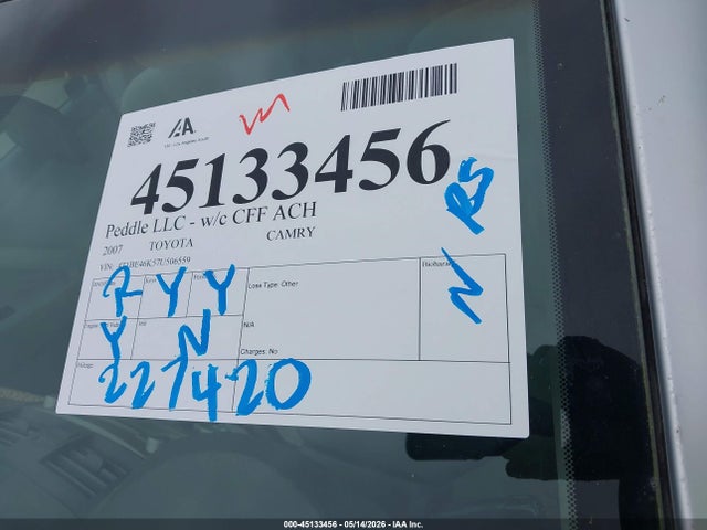 Продажа на аукционе авто 2007 Toyota Camry Le, vin: 4T1BE46K57U506559, номер лота: 45133456