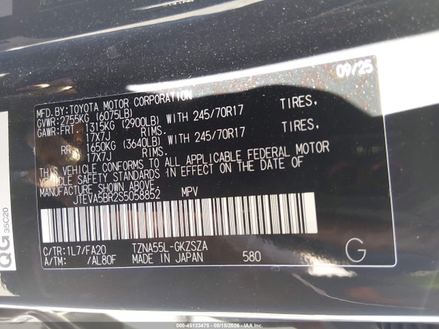 JTEVA5BR2S5058852 Toyota 4RUNNER SR5