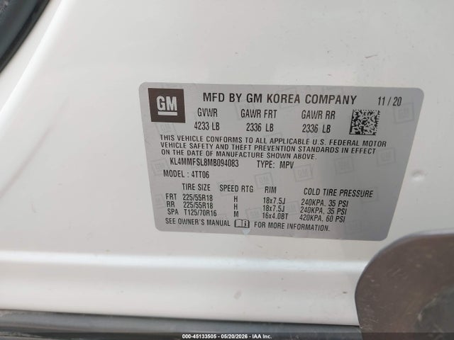 Aukcja sprzedaży 2021 Buick Encore Gx Fwd Essence, vin: KL4MMFSL8MB094083, numer aukcji: 45133505