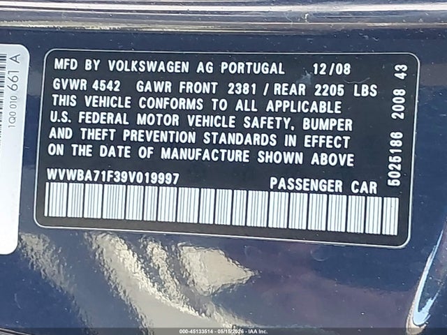 Продаж на аукціоні авто 2009 Volkswagen Eos Komfort, vin: WVWBA71F39V019997, номер лоту: 45133514