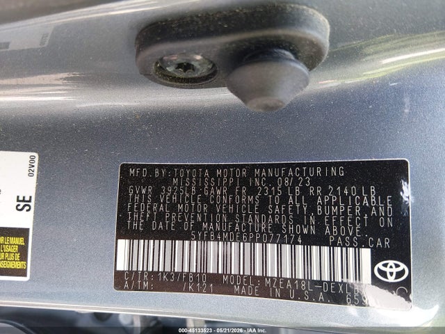 Продаж на аукціоні авто 2023 Toyota Corolla Le, vin: 5YFB4MDE6PP077174, номер лоту: 45133523