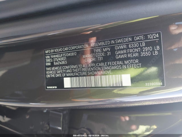 YV4H60JF7S1340812 Volvo Xc90 Plug-in Hybrid T8 Ultra 6-seater