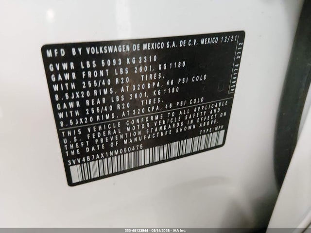 Продажа на аукционе авто 2022 Volkswagen Tiguan 2.0t Sel R-line, vin: 3VV4B7AX1NM050475, номер лота: 45133544