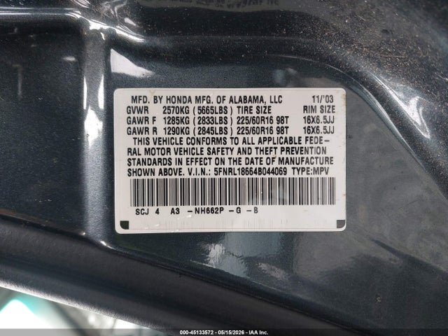 Aukcja sprzedaży 2004 Honda Odyssey Ex, vin: 5FNRL18664B044069, numer aukcji: 45133572