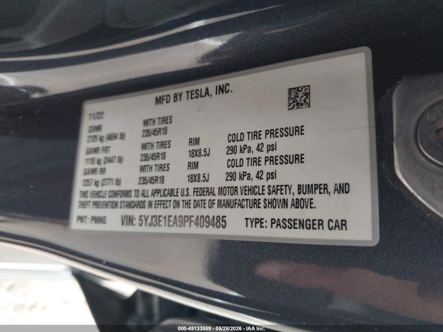 Tesla Model 3 Rear-wheel Drive 2023 5YJ3E1EA9PF409485 Image 9