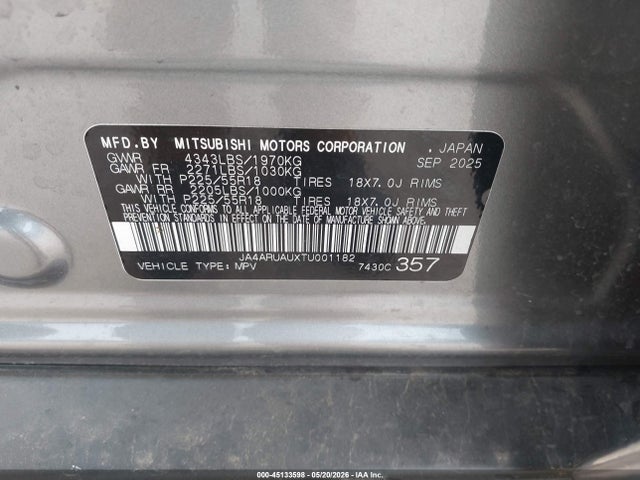 Продаж на аукціоні авто 2026 Mitsubishi Outlander Sport 2.0 Es/2.0 Le/2.0 Ralliart/2.0 S/2.0 Se/2.0 Trail Edition, vin: JA4ARUAUXTU001182, номер лоту: 45133598