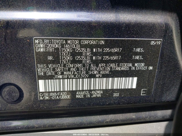 Aukcja sprzedaży 2019 Toyota Rav4 Xle, vin: JTMW1RFV8KJ013929, numer aukcji: 45133604