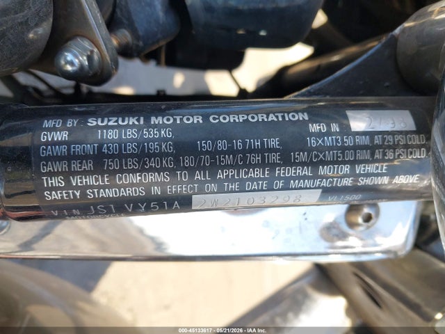 1998 Suzuki Vl1500 მანქანა იყიდება აუქციონზე, vin: JS1VY51A2W2103298, აუქციონის ნომერი: 45133617