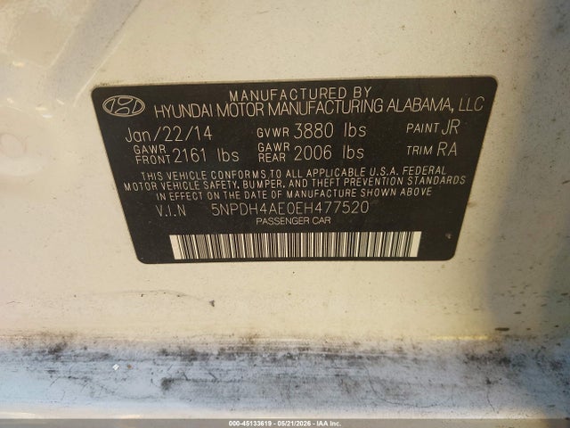 Продажа на аукционе авто 2014 Hyundai Elantra Se, vin: 5NPDH4AE0EH477520, номер лота: 45133619