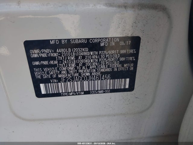 45133631 :رقم المزاد ، JF2SJAGC0JH461456 vin ، 2018 Subaru Forester 2.5i Premium مزاد بيع