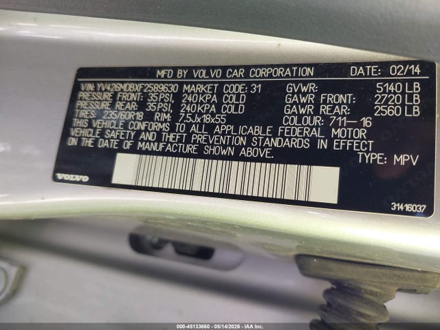 YV426MDBXF2589630 Volvo Xc60 T5 Premier