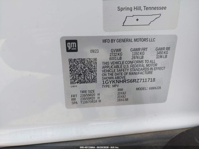45133664 :رقم المزاد ، 1GYKNHRS6RZ711718 vin ، 2024 Cadillac Xt5 Awd Sport مزاد بيع