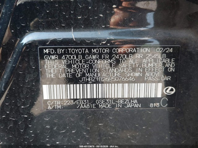 Продаж на аукціоні авто 2024 Lexus Is 350 F Sport Design, vin: JTHBZ1B26R5076646, номер лоту: 45133678