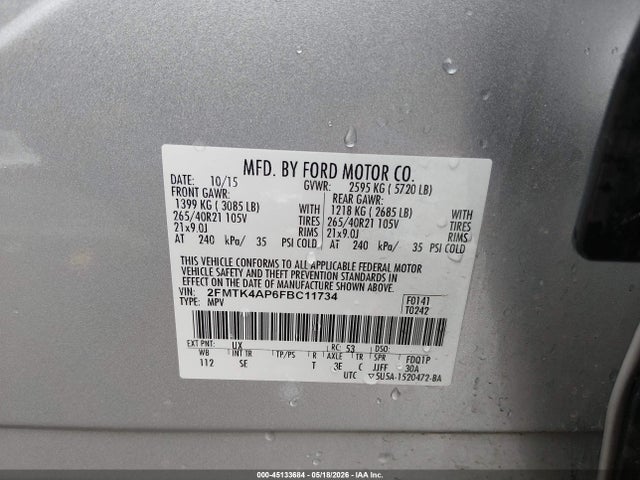 Aukcja sprzedaży 2015 Ford Edge Sport, vin: 2FMTK4AP6FBC11734, numer aukcji: 45133684