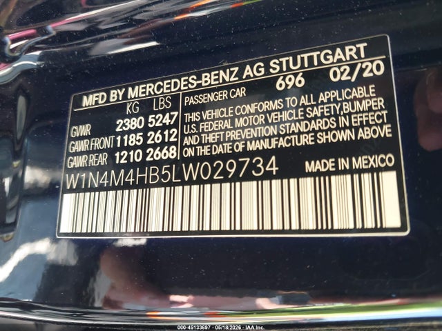 Aukcja sprzedaży 2020 Mercedes-benz Glb 250 4matic, vin: W1N4M4HB5LW029734, numer aukcji: 45133697