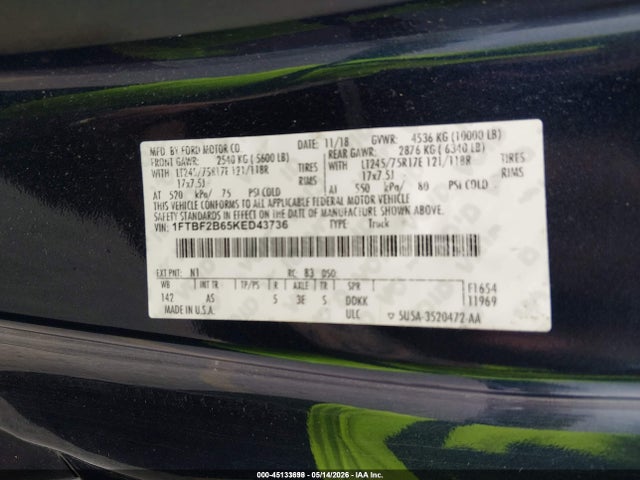 Aukcja sprzedaży 2019 Ford F-250 Xl, vin: 1FTBF2B65KED43736, numer aukcji: 45133698
