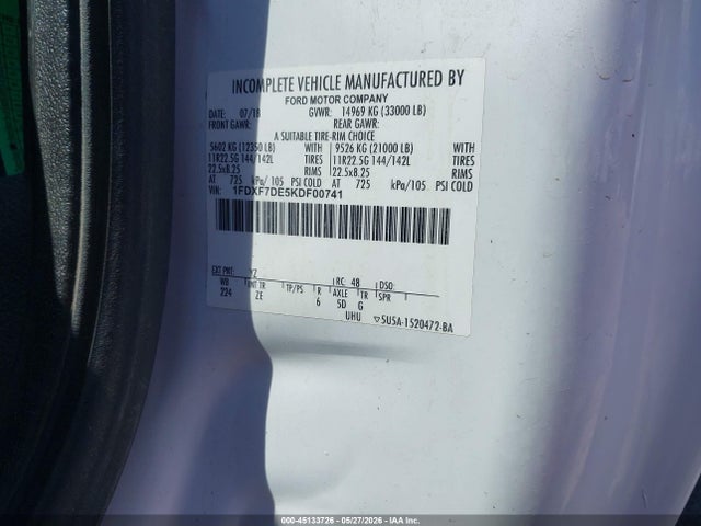 Продажа на аукционе авто 2019 Ford F-750 Diesel, vin: 1FDXF7DE5KDF00741, номер лота: 45133726