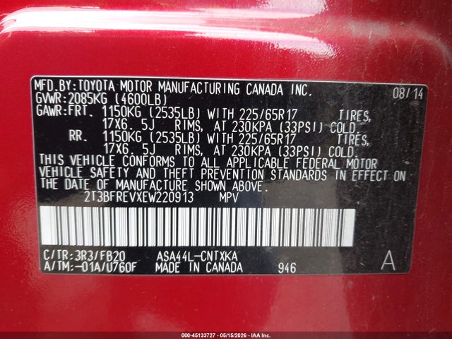 Toyota RAV4 LE 2014 2T3BFREVXEW220913 Image 9