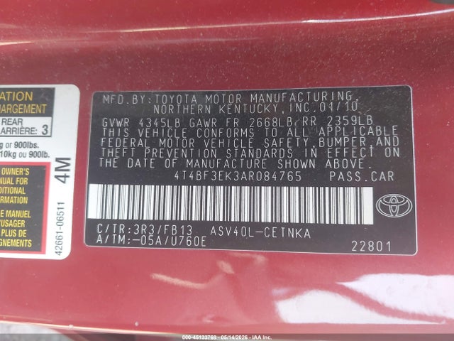 Aukcja sprzedaży 2010 Toyota Camry Le, vin: 4T4BF3EK3AR084765, numer aukcji: 45133768
