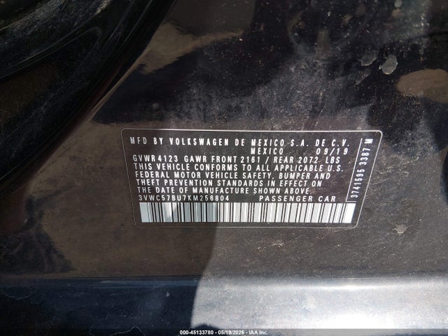 Продаж на аукціоні авто 2019 Volkswagen Jetta 1.4t R-line/1.4t S/1.4t Se, vin: 3VWC57BU7KM256804, номер лоту: 45133780