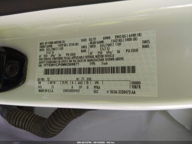Ford F-150 Xl 2021 1FTEW1CP5MKD69871 Image 9
