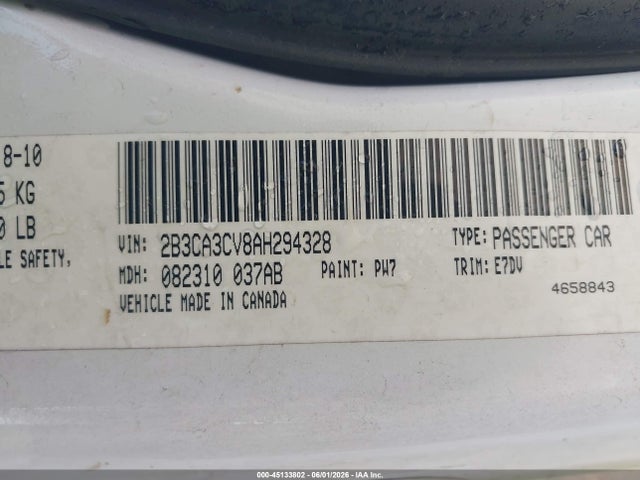 Продаж на аукціоні авто 2010 Dodge Charger Sxt, vin: 2B3CA3CV8AH294328, номер лоту: 45133802