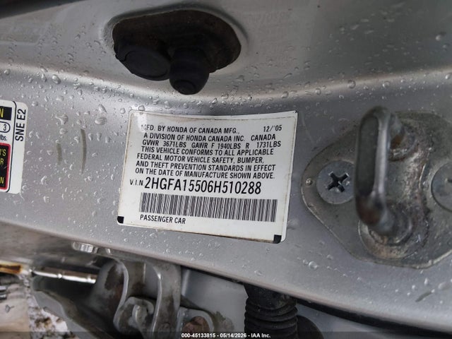 Aukcja sprzedaży 2006 Honda Civic Lx, vin: 2HGFA15506H510288, numer aukcji: 45133815