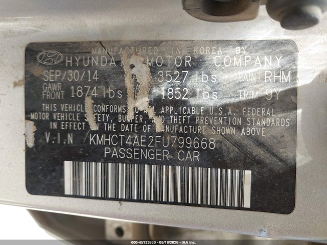 Продаж на аукціоні авто 2015 Hyundai Accent Gls, vin: KMHCT4AE2FU799668, номер лоту: 45133830