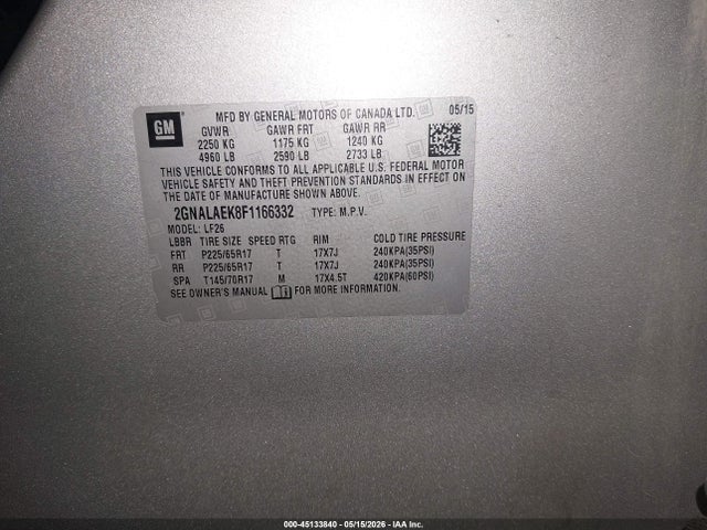 Chevrolet EQUINOX LS 2015 2GNALAEK8F1166332 Image 9
