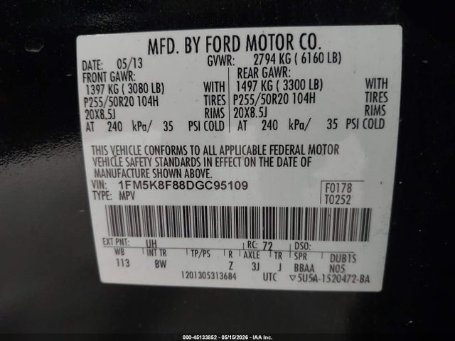 Продажа на аукционе авто 2013 Ford Explorer Limited, vin: 1FM5K8F88DGC95109, номер лота: 45133852