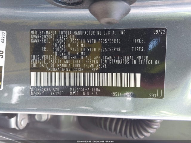 Продаж на аукціоні авто 2022 Toyota Corolla Cross Xle, vin: 7MUDAABG4NV033186, номер лоту: 45133853