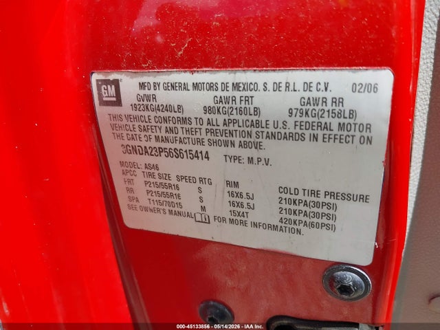 2009 Chevrolet Hhr Lt მანქანა იყიდება აუქციონზე, vin: 3GNCA53V79S642212, აუქციონის ნომერი: 45133856