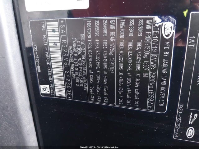 45133875 :رقم المزاد ، SALRG2RV6L2423096 vin ، 2020 Land Rover Discovery Se مزاد بيع