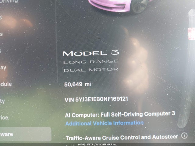 Aukcja sprzedaży 2022 Tesla Model 3 Long Range Dual Motor All-wheel Drive, vin: 5YJ3E1EB0NF169121, numer aukcji: 45133879