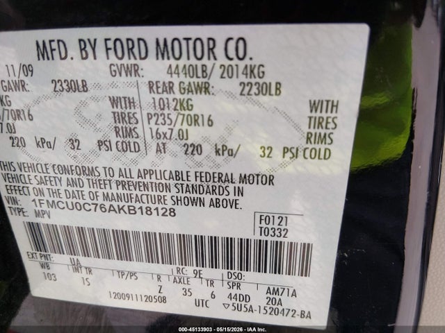 Aukcja sprzedaży 2010 Ford Escape Xls, vin: 1FMCU0C76AKB18128, numer aukcji: 45133903