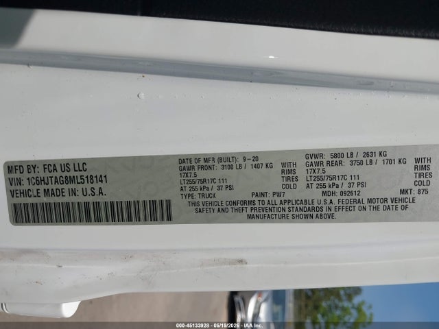 Aukcja sprzedaży 2021 Jeep Gladiator Willys 4x4, vin: 1C6HJTAG8ML518141, numer aukcji: 45133928