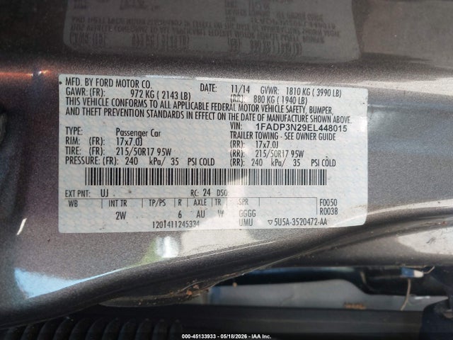 Продаж на аукціоні авто 2014 Ford Focus Titanium, vin: 1FADP3N29EL448015, номер лоту: 45133933