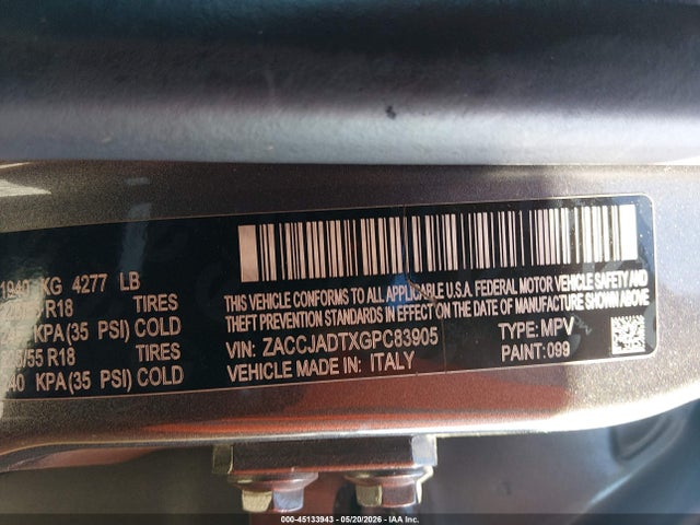 Продаж на аукціоні авто 2016 Jeep Renegade Limited, vin: ZACCJADTXGPC83905, номер лоту: 45133943