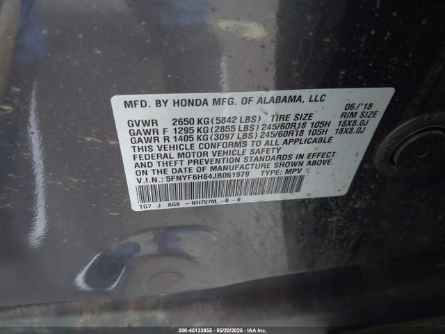 Honda Pilot Ex-l 2018 5FNYF6H64JB061979 Image 9