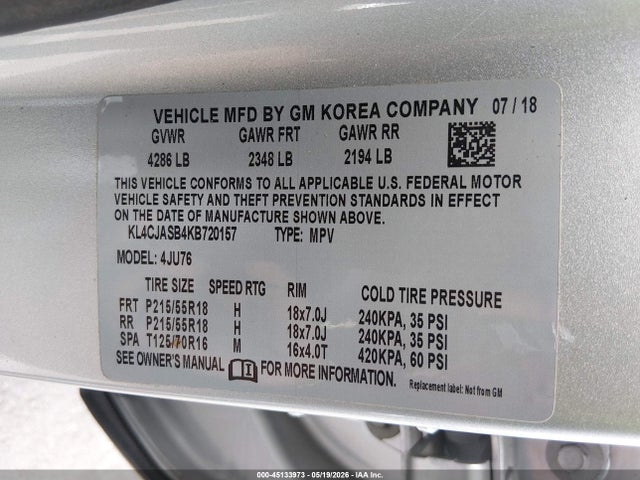 Продажа на аукционе авто 2019 Buick Encore Fwd Preferred, vin: KL4CJASB4KB720157, номер лота: 45133973